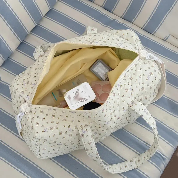 Sac de voyage léger matelassé à fleurs de grande capacité