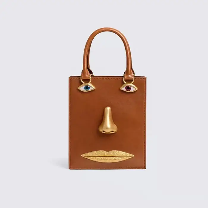 Sac à main de soirée vintage de luxe pour femme en cuir PU, motif visage en métal doré, sac à bandou