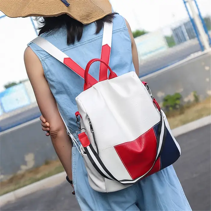 Sac à Dos Multifonctionnel en Cuir Blanc pour Femme