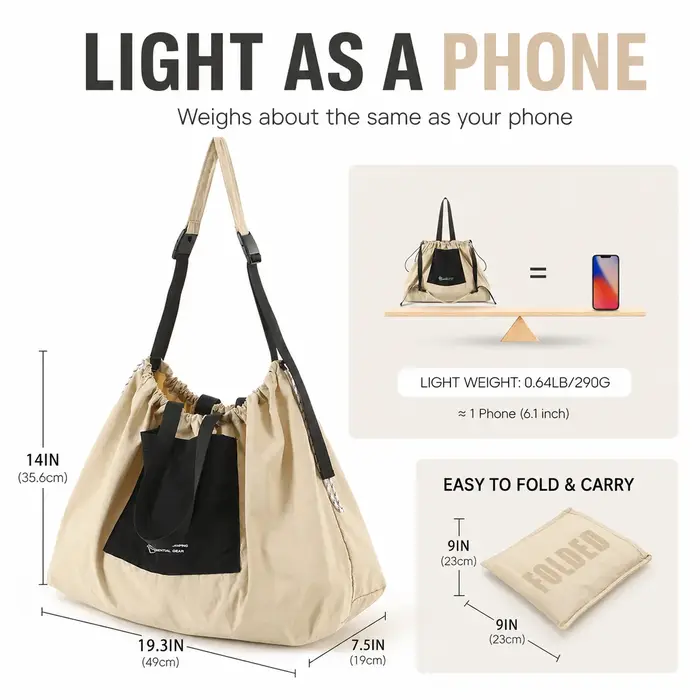 Sac fourre-tout pliable à cordon de serrage
