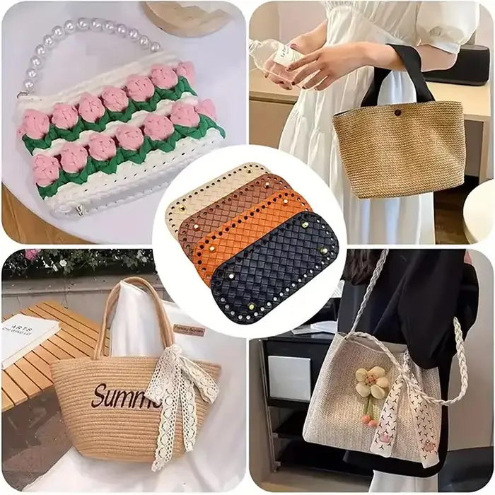 Base de sac en cuir faite à la main 18x8cm avec motif tressé