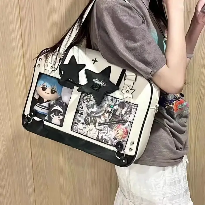 Preppy jaune étoile sac à main grande capacité Ita sac femmes Transparent en cuir sacs à bandoulière
