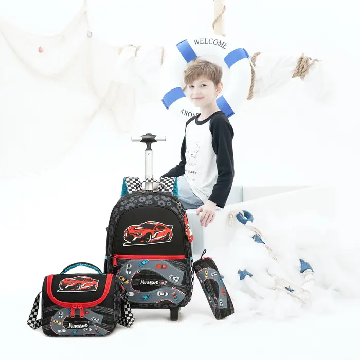 Sac à dos roulant pour filles avec boîte à déjeuner