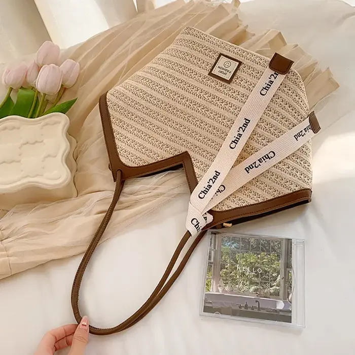 Sac à bandoulière de grande capacité pour femmes, panier tissé en paille d'été, sac à main de luxe d