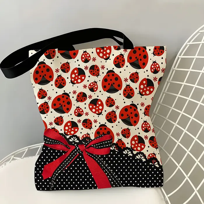 Sac fourre-tout en toile à pois coccinelle