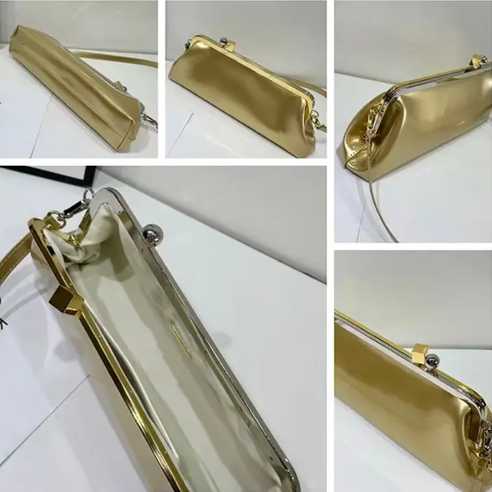 Pochette longue en cuir verni avec bandoulière détachable