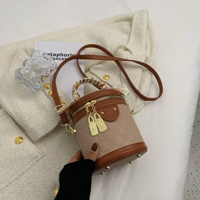 Sac à bandoulière mini tendance pour femme – Nouvelle collection été – Sac cylindrique rond en cuir PU