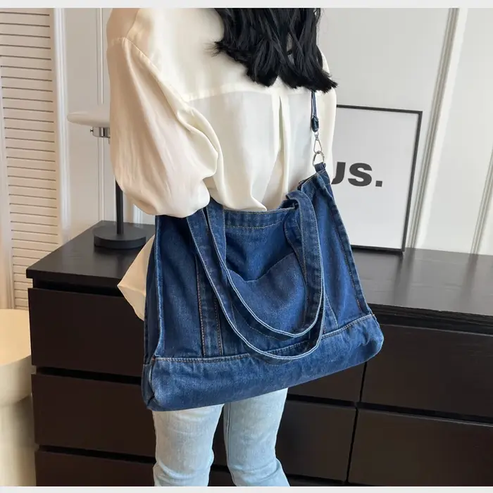 Sac à Main en Denim Bleu de Grande Capacité pour Femme