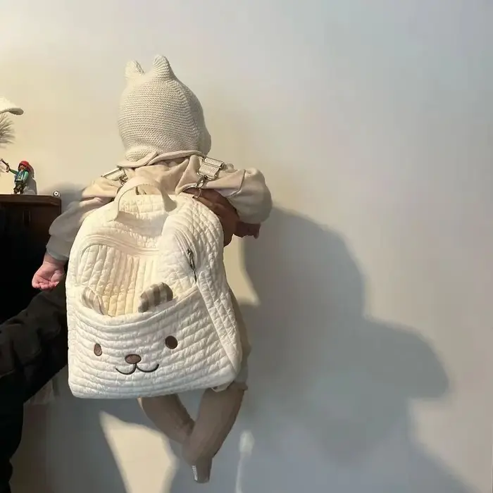 Ins – sac à dos matelassé coréen mignon: broderie d'ours