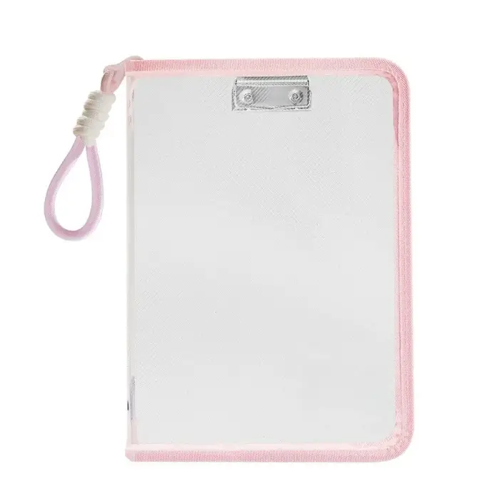 Sac de rangement de documents transparent à fermeture éclair avec clip, pochette en maille élargie à