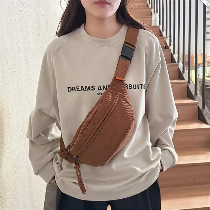 2024 mode Fanny Pack décontracté velours côtelé ceinture sacs pour femmes femme banane taille sac hanche sac à main épaule bandoulière poitrine sac poche