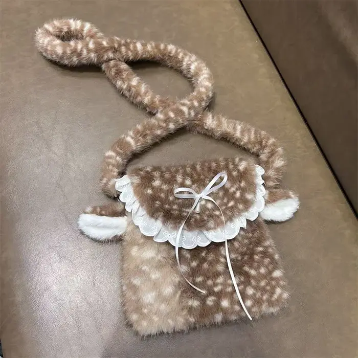 Sac à bandoulière en peluche avec ruban tacheté de cerf japonais