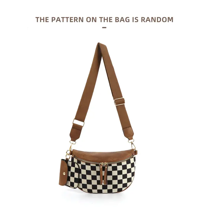 Sac de poitrine classique à carreaux pour femme 2026 avec poche pour écouteurs, sac banane polyvalen