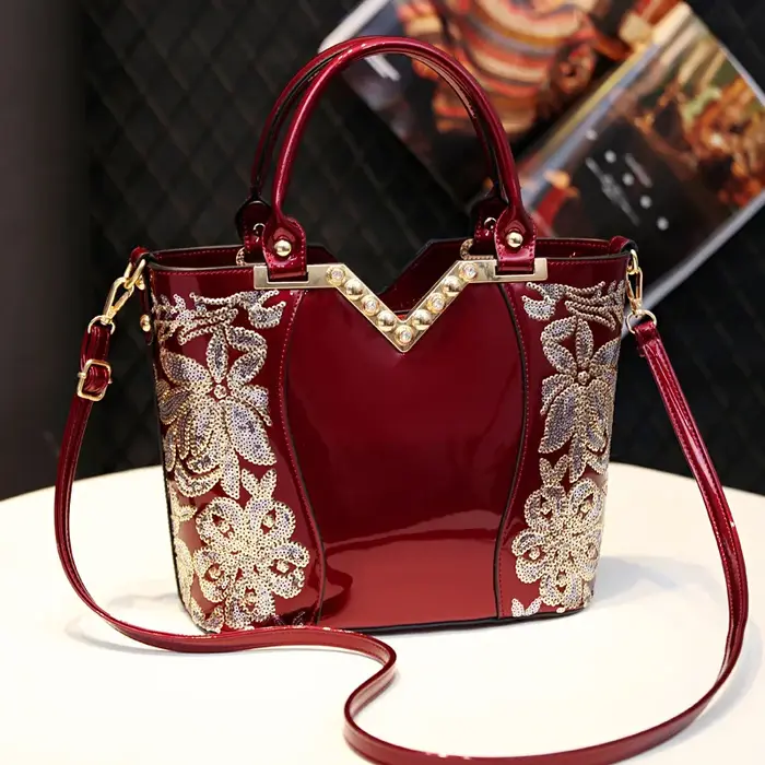 Sac à Main Brodé à Paillettes en Forme de V pour Femme
