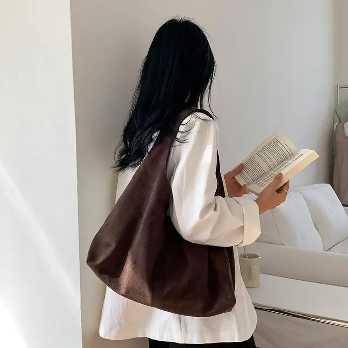Vintage Faux daim Hobos femmes sacs à bandoulière grande capacité sac fourre-tout rétro tendance automne grand Shopper