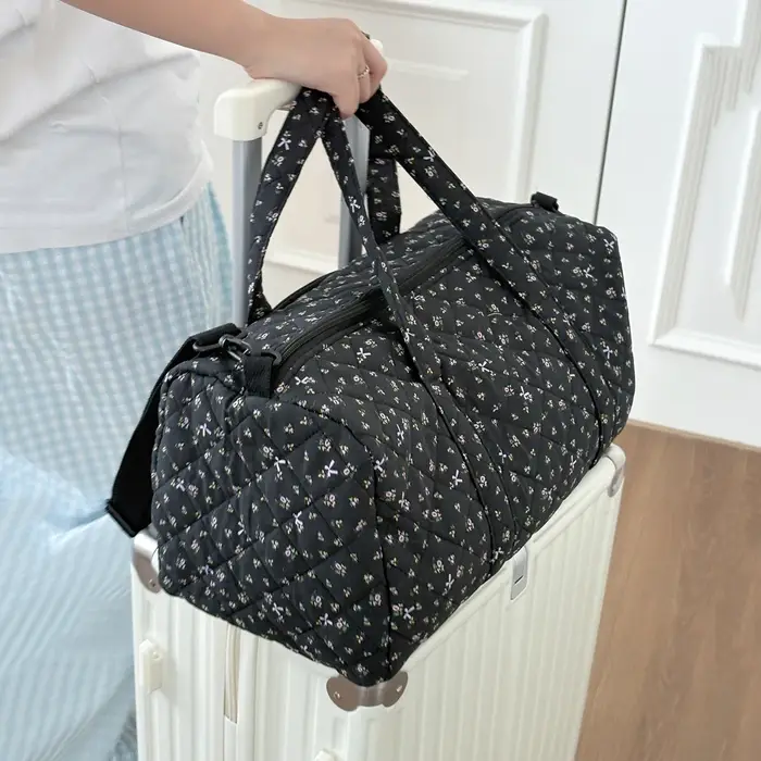 Sac de voyage léger matelassé à fleurs de grande capacité