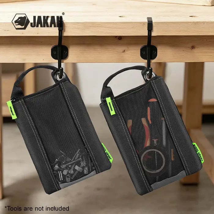 Jakah Lot de 2 pochettes à outils avec fermeture éclair, fenêtre en maille et œillets de suspension JK-211
