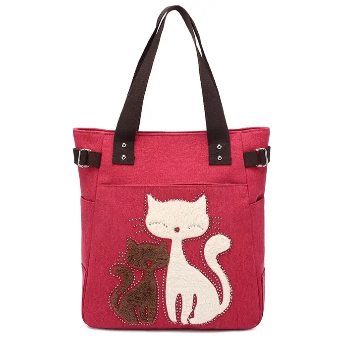 Sac à main en toile de chat mignon pour filles dames, sac décontracté de grande capacité pour femmes