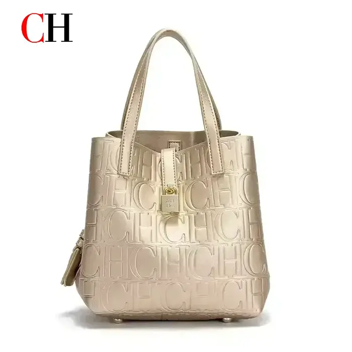 Sac seau CH pour femme avec fermoir métallique décoratif, double poignée supérieure, bandoulière amo