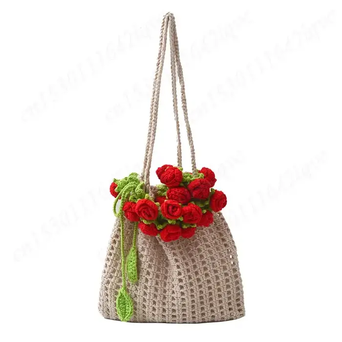 Rose Crochet sac à main 2025 printemps mignon tricoté sac à bandoulière romantique concepteur Floral évidé dames sac