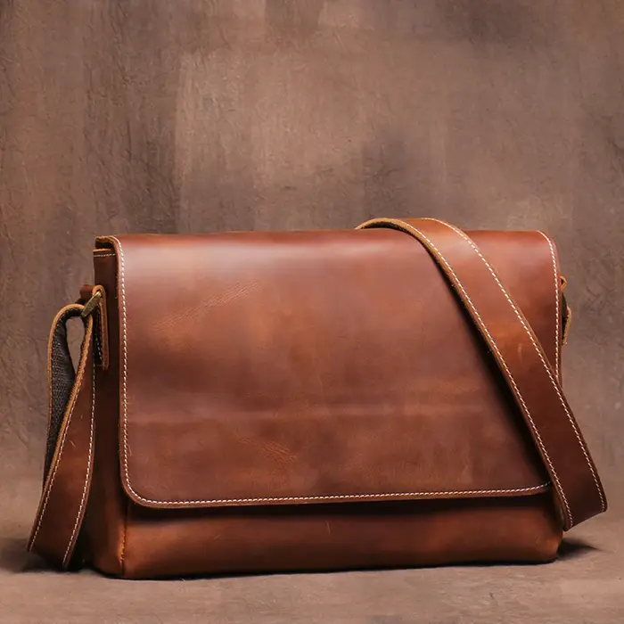 LUOKIR Vintage Crazy Horse hommes sac à bandoulière en cuir véritable sac