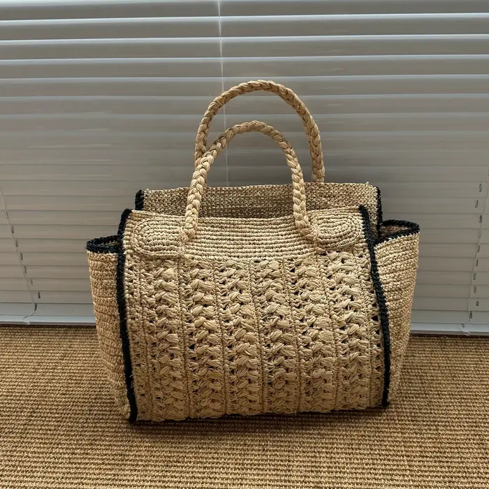 Sac de plage tressé vintage français Lafite, fait main, polyvalent, grande capacité, pour femme, tendance