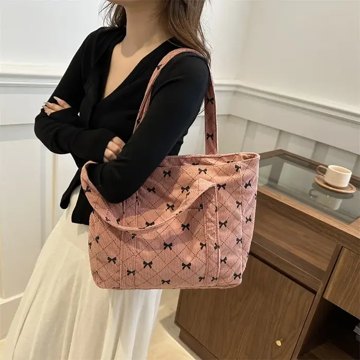 Sac fourre-tout en velours côtelé à motif d'arc