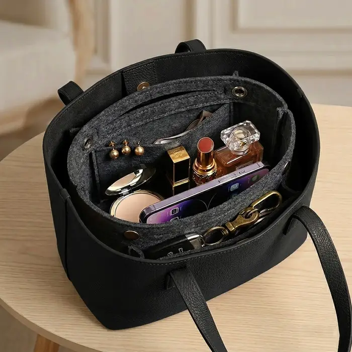 Organisateur de sac à main en feutre ultra-plat avec fermeture à bouton-pression