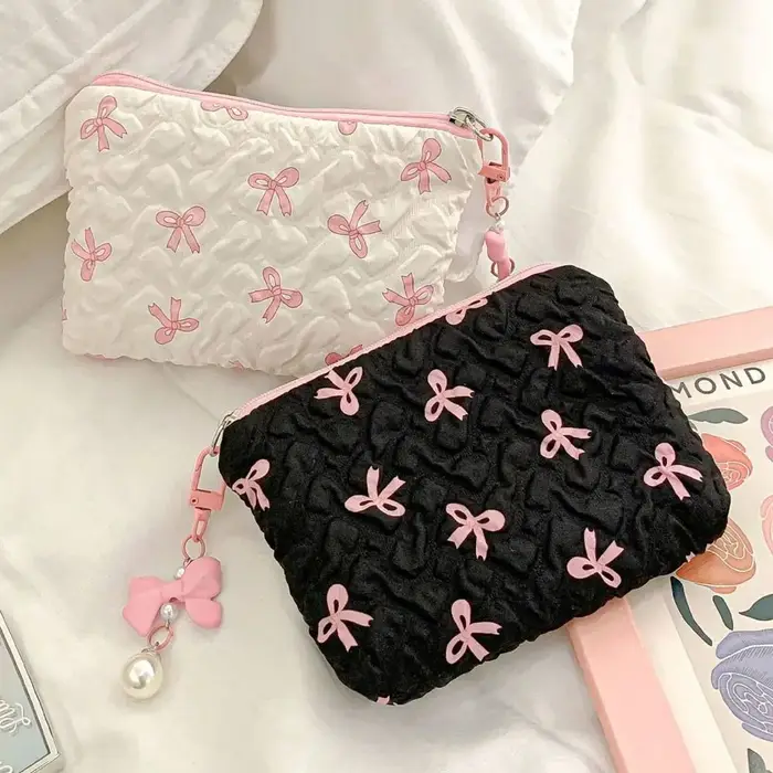 Sac à cosmétiques mignon avec pendentif nœud