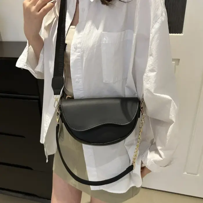 Femmes Vintage Double sangles sac à bandoulière nouvelle couleur unie Simple sac