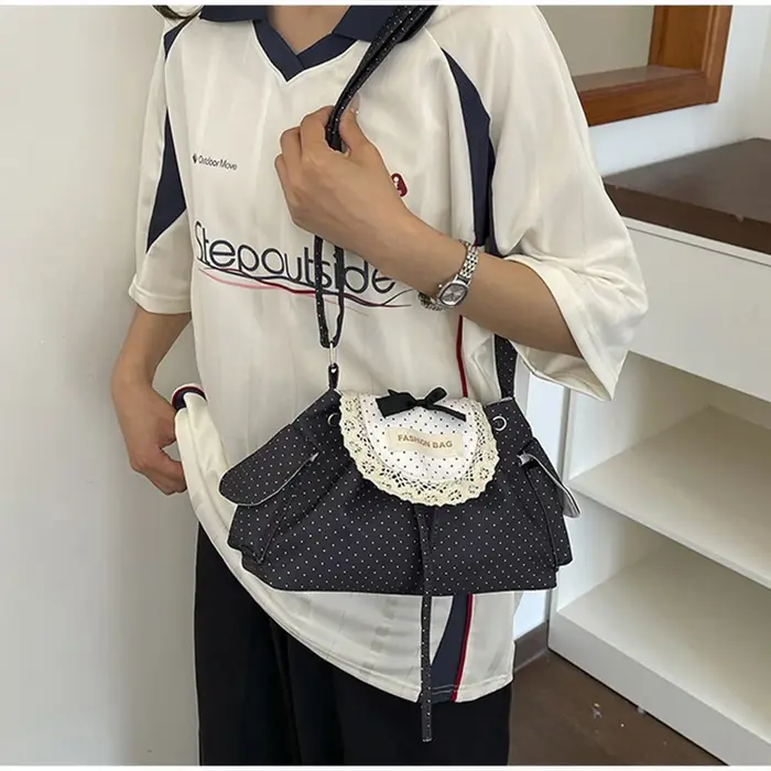 Sac fourre-tout en dentelle à pois grande capacité