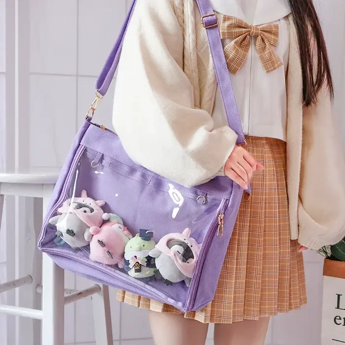 Grand sac Ita noir avec insert japonais mignon clair femmes Double sangles filles Kawaii sac à bandoulière Transparent