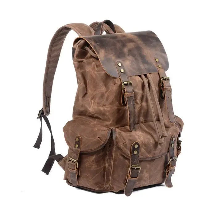 Nesitu – sacs à dos Vintage A4 en cuir véritable et toile cirée pour femmes et hommes