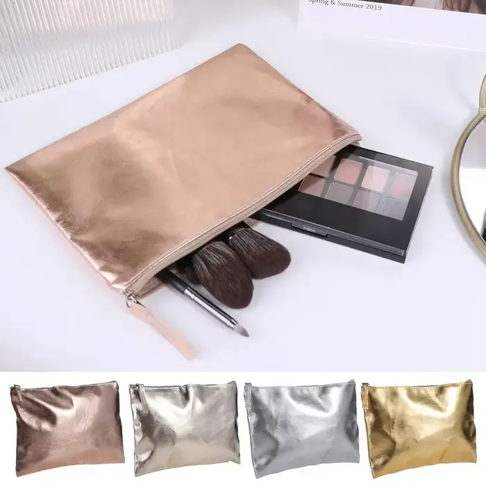 Sac à cosmétiques Portable porte-monnaie en PU brillant Style coréen couleur unie fermeture éclair