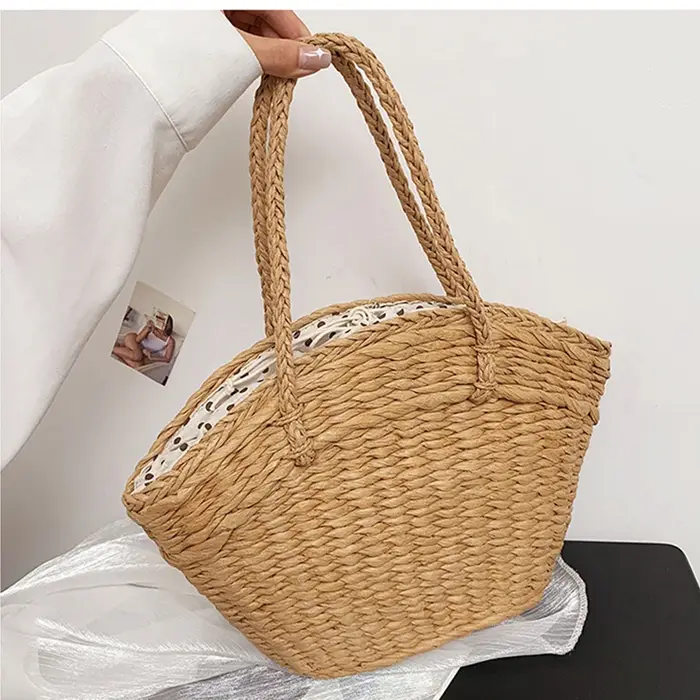 Sac à main tissé en rotin pour femmes, fourre-tout creux de grande capacité, panier à provisions, ét