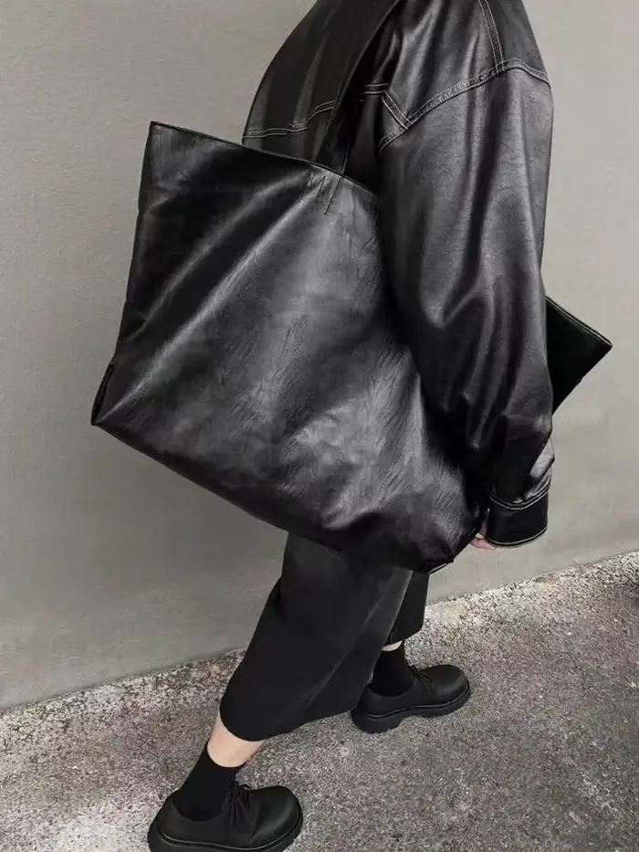 Sac fourre-tout décontracté en cuir souple grande capacité pour hommes et femmes