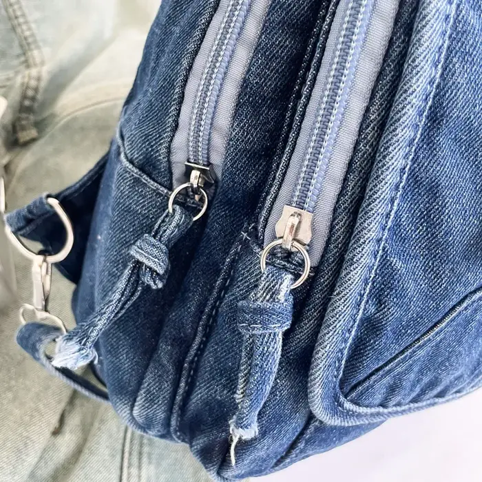 Rétro grande capacité lavé denim simple sacs à dos femmes trajet fourre-tout sac 2025