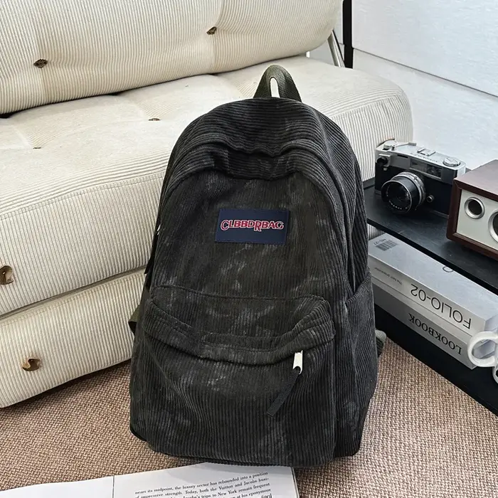 Nouveau Sac à Dos Vintage en Velours Côtelé Vert pour Garçons et Filles