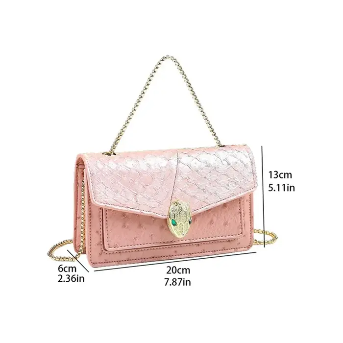 Sac à chaîne en cuir véritable pour femme, motif autruche tête de serpent, mini sac carré exquis à p