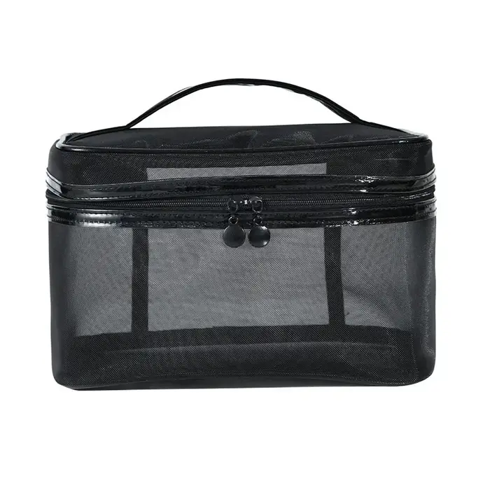 Trousse de maquillage en maille noire pour femme