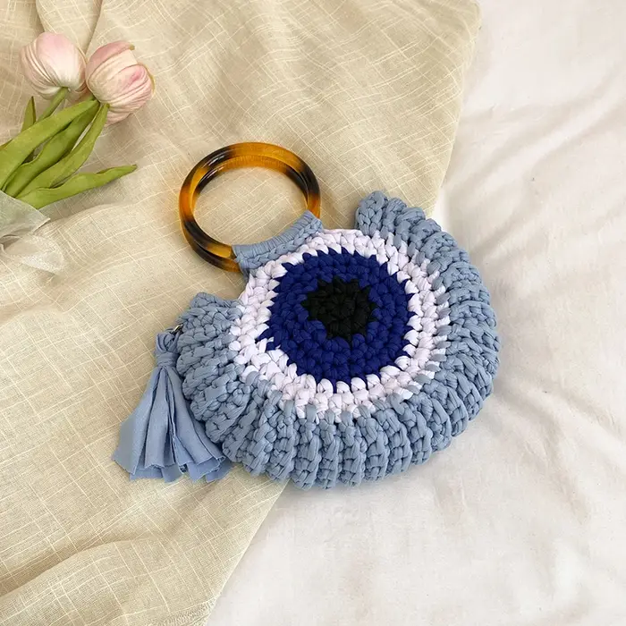 Poignée d'anneau jour pochette mode florale Crochet tricoté sac