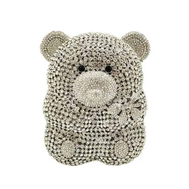 Boutique De FGG ours doré Teddy femmes or cristal soirée pochette strass Minaudiere sacs à main sac