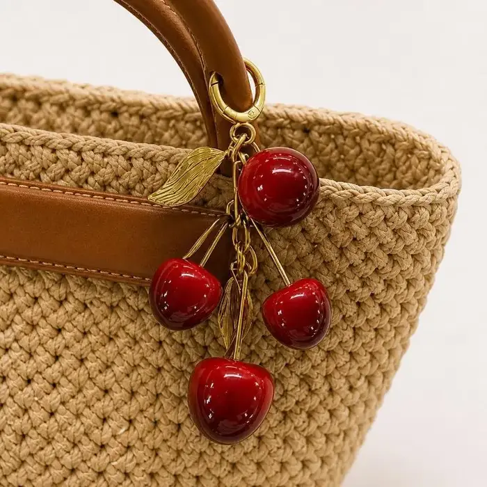 Breloques de sac cerise : Décoration de luxe pour porte-clés et accessoires de haute qualité – Cadeau stylé