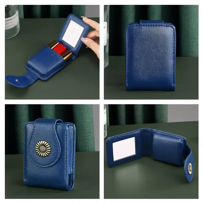 Mini trousse à cosmétiques avec miroir en cuir PU