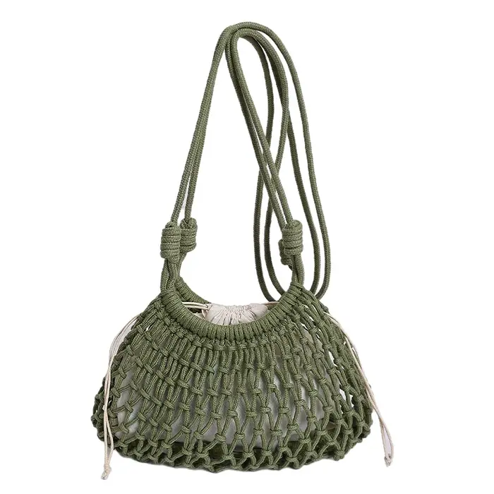 Sac à bandoulière en macramé tressé en paille pour femme