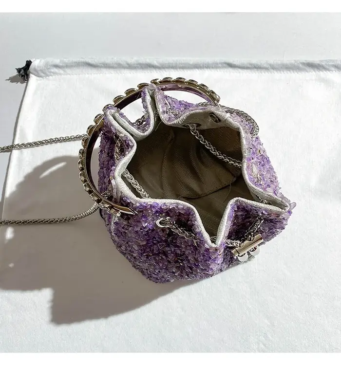 Pochette de soirée violette pour femme, sac à main de créateur de luxe, poignée en métal, sac messag