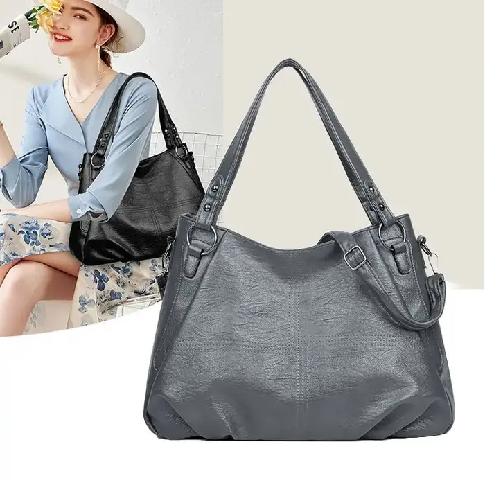 Sac à bandoulière en cuir souple grande capacité pour femme – Nouvelle collection tendance