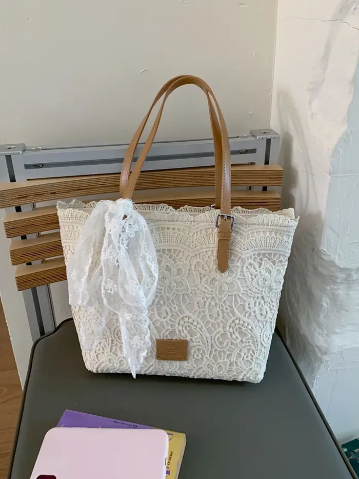 Sac fourre-tout en dentelle avec nœud pour femmes