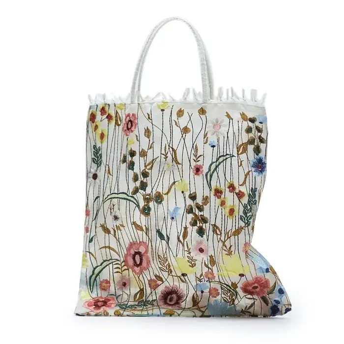 Sac à bandoulière en dentelle brodée de fleurs pour femmes, sac de Shopping en maille fait à la main
