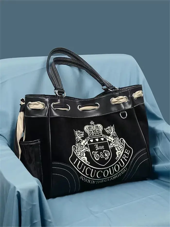 Sac à Main à Poignée Supérieure en Denim Bleu et Rose pour Femme